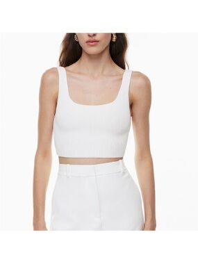 Babaton Aritzia White Ribbed Crop Top